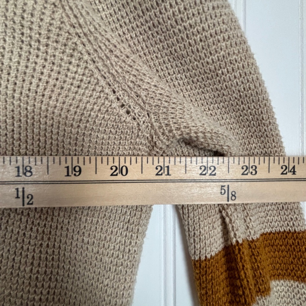 Faherty Throwback Sweater M Tan Brown Varsity Stripe Organic Cotton Cashmere - Picture 9 of 13